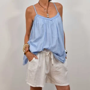 Top fleco azul
