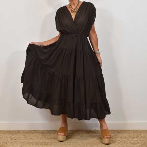 Vestido efecto arrugado marrón