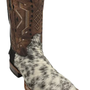 Bota vaquera para hombre piel Pelo de Res blanco con negro