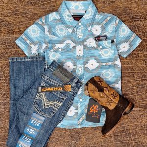 Outfit niño 👦retro azul manga corta